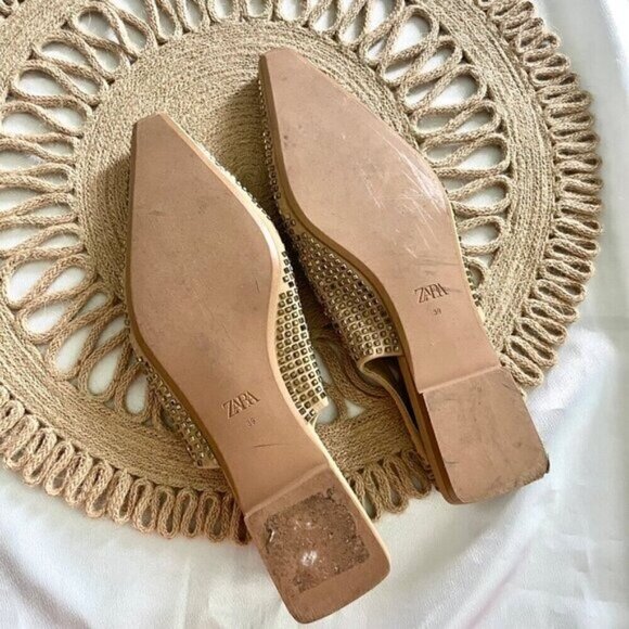 Zara Sparkly Slingback Gold Pointed Toe Rhinestone Flats Size 39 - Picture 7 of 9